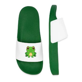 Frog Cute Mascot Cartoon Character Kawaii - Men’s Pool Sliders - dark green - Front