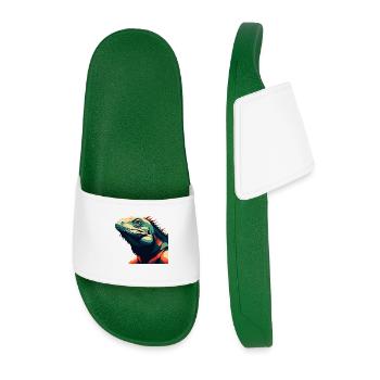 Iguana Cartoon Character Colorful Pet Animal - Men’s Pool Sliders - dark green - Front