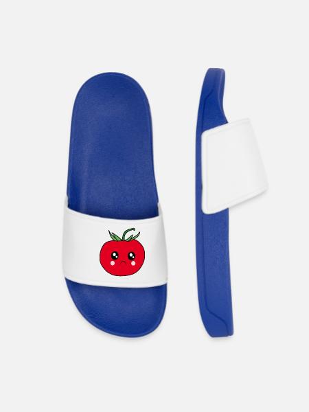 Mürrische Tomate Lustiges Geschenk Wichteln - Frauen Badelatschen - Königsblau