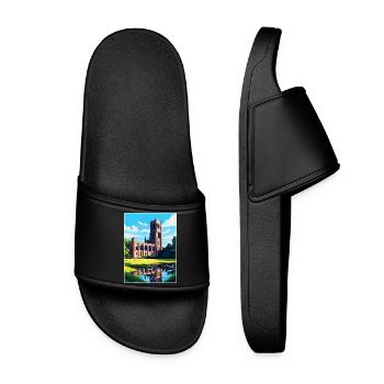 Fountains Abbey North Yorkshire Travel Poster WPA - Women’s Pool Sliders - black - Front