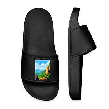 Elbe Sandstone Mountains Germany Travel Poster WPA - Women’s Pool Sliders - black - Front