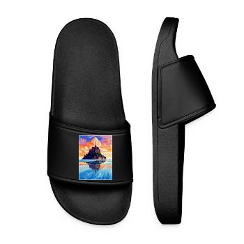 Mont Saint Michel France Vintage Travel Poster WPA - Women’s Pool Sliders - black - Front