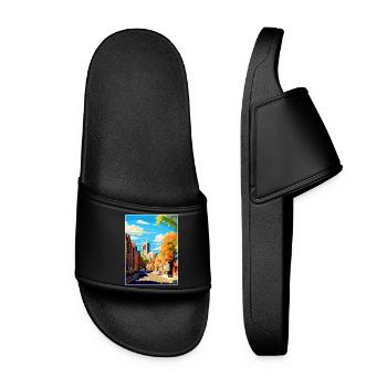 Richmond England Uk Vintage Travel Poster Souvenir - Women’s Pool Sliders - black - Front