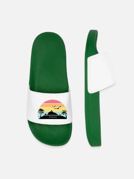 Hawaii Sonnenuntergang Silhouette Souvenir Palmen - Frauen Badelatschen - Dunkelgrün