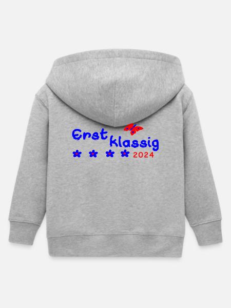Schulanfang Erstklassig 2024 - Kinder Organic Kapuzenjacke Mini Cultivator von Stanley/Stella - Grau meliert