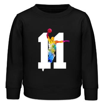 NUMMER 11 BASKETBALL 11. GEBURTSTAG - Kinder Organic Sweatshirt Mini Changer von Stanley/Stella - Schwarz - Vorne - AI Model Kid Male (0cm)