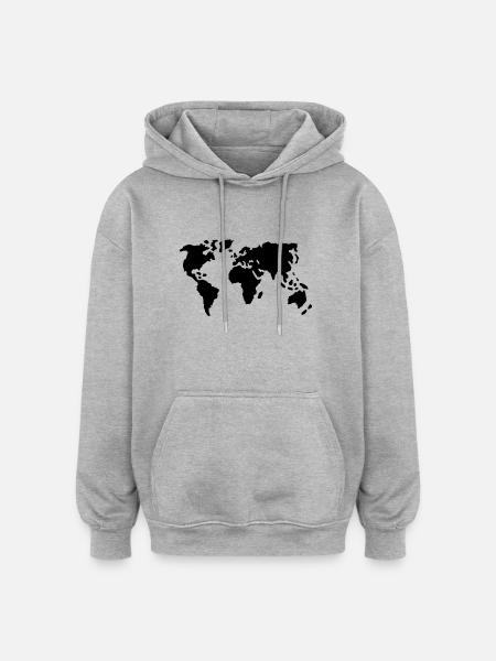 Welt - Oversized Unisex Hoodie - Grau meliert