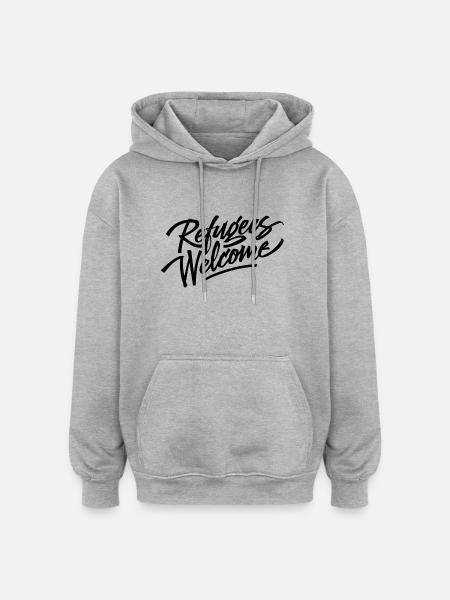 refugees welcome black - Oversized Unisex Hoodie - heather grey