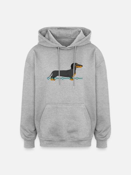 Image du teckel - Sweat à capuche oversize unisexe - gris chiné