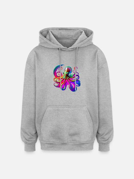 Psychedelic Neon Octopus - Oversized Unisex Hoodie - heather grey