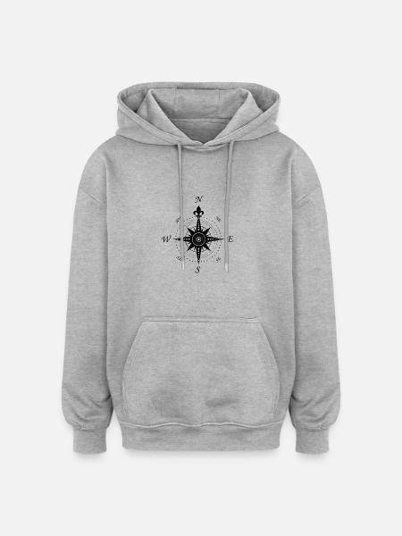 Wind Rose - compass - retro - Oversized Unisex Hoodie - heather grey