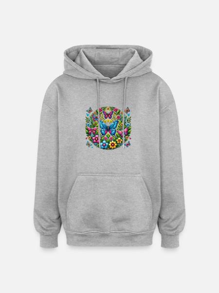Papillons 2 - Sweat à capuche oversize unisexe - gris chiné