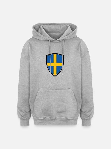 SWEDEN FLAG SHIELD - Sweat à capuche oversize unisexe - gris chiné