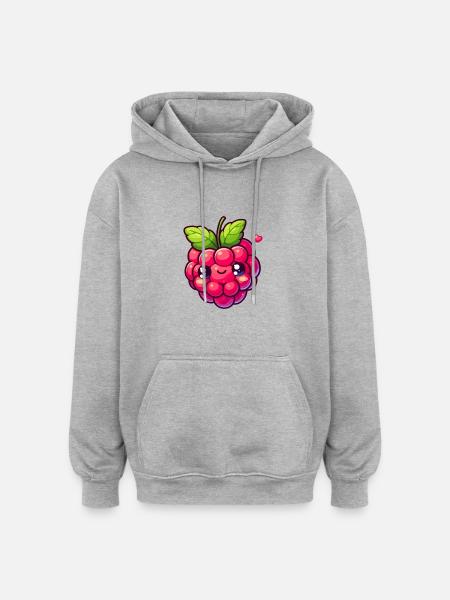 Raspberry - Heart - Oversized Unisex Hoodie - heather grey