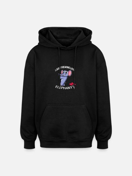 J'aime les éléphants - Sweat à capuche oversize unisexe - noir