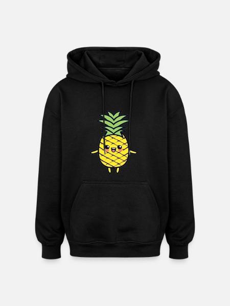 Cheerful Pineapple Cartoon Charm - Oversized Unisex Hoodie - black