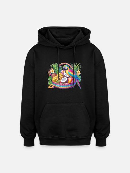 Obstkorb mit Papagei - Oversized Unisex Hoodie - Schwarz
