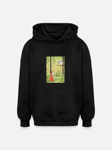 Waldgespräch: Fuchs und Eule - Oversized Unisex Hoodie - Schwarz