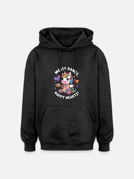 Messy Hands, Happy Hearts! - Oversized Unisex Hoodie - charcoal grey