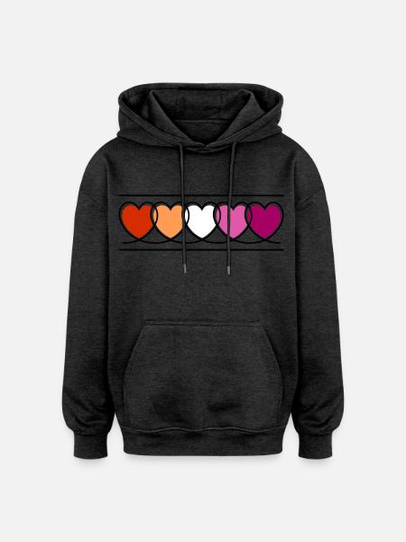 Lesbian Lesbian Hearts - Oversized Unisex Hoodie - charcoal grey