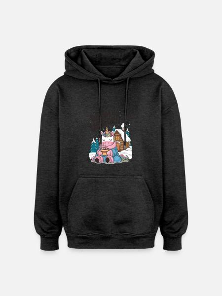 Warm And Unicorn-y! - Oversized Unisex Hoodie - charcoal grey