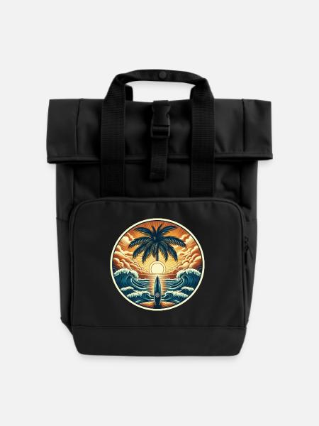 Surfer Logo - Rolltop Rucksack mit zwei Griffen - Schwarz