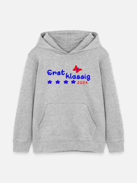Schulanfang Erstklassig 2024 - Kinder Organic Hoodie Mini Cruiser von Stanley/Stella - Grau meliert