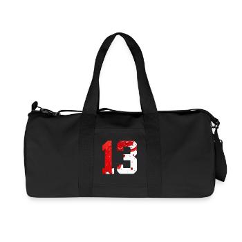 NO. 13 NUMBER 13 RED WHITE 13TH BIRTHDAY - Recycled Canvas Sports Bag by Stanley/Stella - black - Front