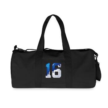 NO. 16 NUMBER 16 BLUE WHITE 16TH BIRTHDAY - Recycled Canvas Sports Bag by Stanley/Stella - black - Front