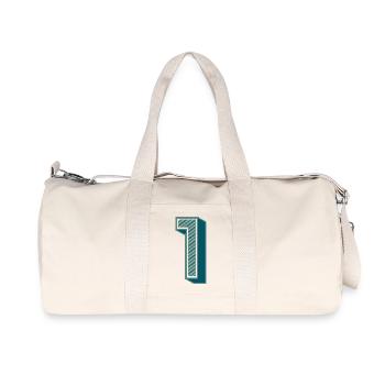 1. 1 JAHR. 1. JAHRESTAG - Recycelte Canvas-Sporttasche von Stanley/Stella - Naturweiß - Vorne
