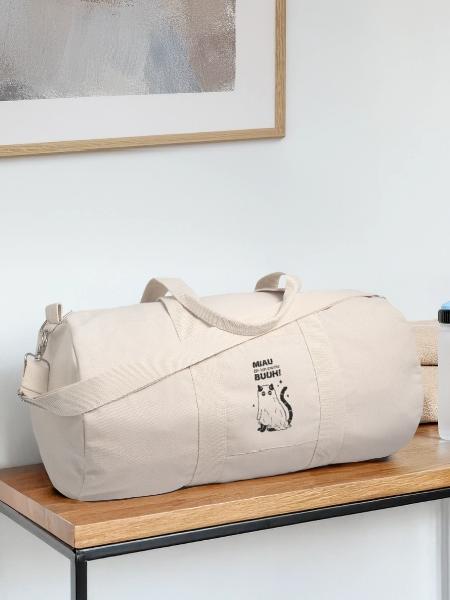 Miau äh ich meine Buuh! - Katze Gespenst Halloween - Recycelte Canvas-Sporttasche von Stanley/Stella - Naturweiß - Vorne