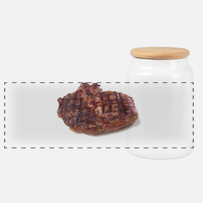 Steak - Panorama Keksdose mit Holzdeckel - Weiß