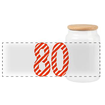 80. 80 JAHRE. 80-JÄHRIGES JUBILÄUM. 80. GEBURTSTAG. - Panorama Keksdose mit Holzdeckel - Weiß - Vorne
