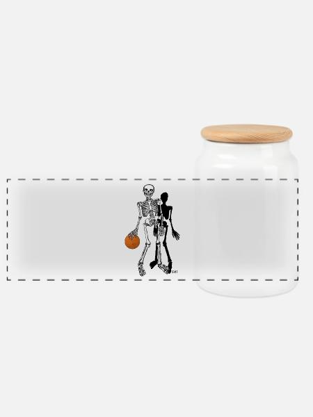 skelett basketball - Panorama Keksdose mit Holzdeckel - Weiß