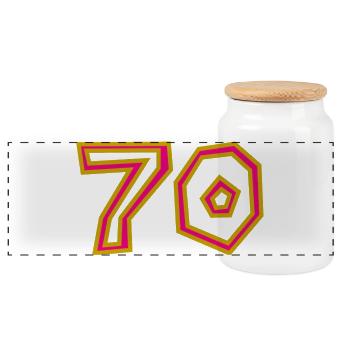 70. 70 YEARS. 70TH ANNIVERSARY. 70TH ANNIVERSARY. - Panoramic Cookie Jar with Wooden Lid - white - Front