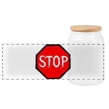 Stop Schild Vektor - Panorama Keksdose mit Holzdeckel - Weiß - Vorne