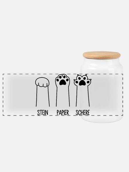 Stein Papier Schere Katze Pfote Spiel Katzenpfoten - Panorama Keksdose mit Holzdeckel - Weiß