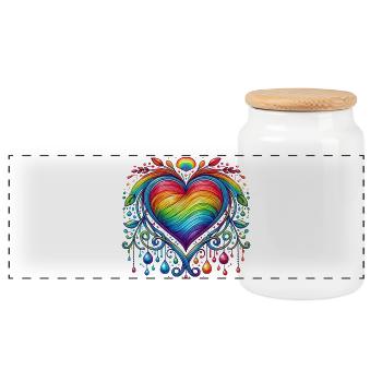 Coeur arc-en-ciel - Boîte à biscuits avec couvercle en bois - blanc - Devant
