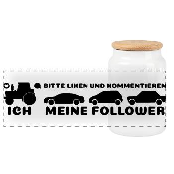 Ich, meine Follower Traktor Autos Landwirt Bauer - Panorama Keksdose mit Holzdeckel - Weiß - Vorne