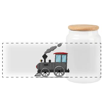 Children's train railway grey - Panoramic Cookie Jar with Wooden Lid - white - Front