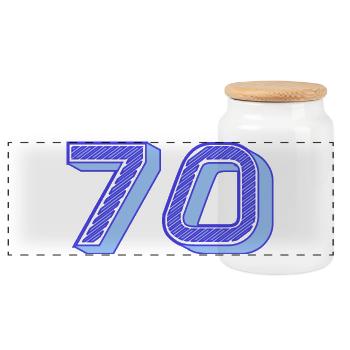 70. 70 YEARS. 70th ANNIVERSARY. 70 YEARS ANNIVERSARY. - Panoramic Cookie Jar with Wooden Lid - white - Front