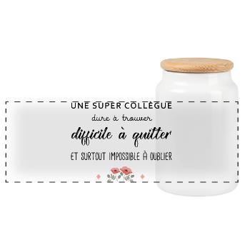 Cadeau Collègue une super collègue cadeau retraite - Boîte à biscuits avec couvercle en bois - blanc - Devant