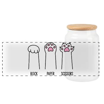 Roche Papier Ciseaux - Boîte à biscuits avec couvercle en bois - blanc - Devant