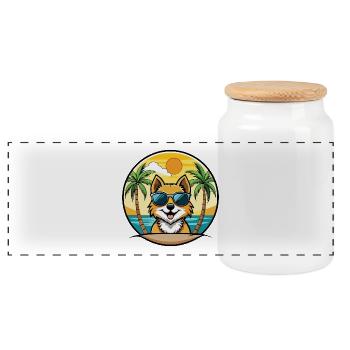 Spitz Hunderasse Cartoon Sonnenbrille Strand - Panorama Keksdose mit Holzdeckel - Weiß - Vorne
