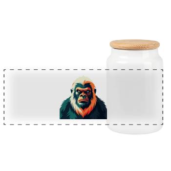 Yeti Cartoon Figur Buntes Haustier Tier - Panorama Keksdose mit Holzdeckel - Weiß - Vorne