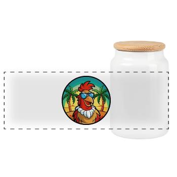 Hahn Lustige Cartoon Sommer Strand Sonnenbrille Cool - Panorama Keksdose mit Holzdeckel - Weiß - Vorne