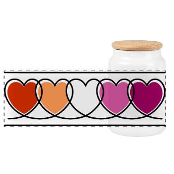Lesbian Lesbian Hearts - Panoramic Cookie Jar with Wooden Lid - white - Front