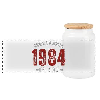 GEORGE ORWELL 1984 - Panorama Keksdose mit Holzdeckel - Weiß - Vorne