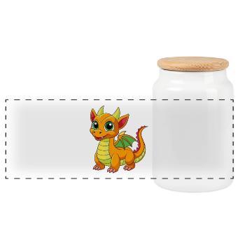 Drache Niedliche Maskottchen Zeichentrickfigur Kawaii - Panorama Keksdose mit Holzdeckel - Weiß - Vorne