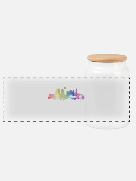 München Skyline - Panorama Keksdose mit Holzdeckel - Weiß